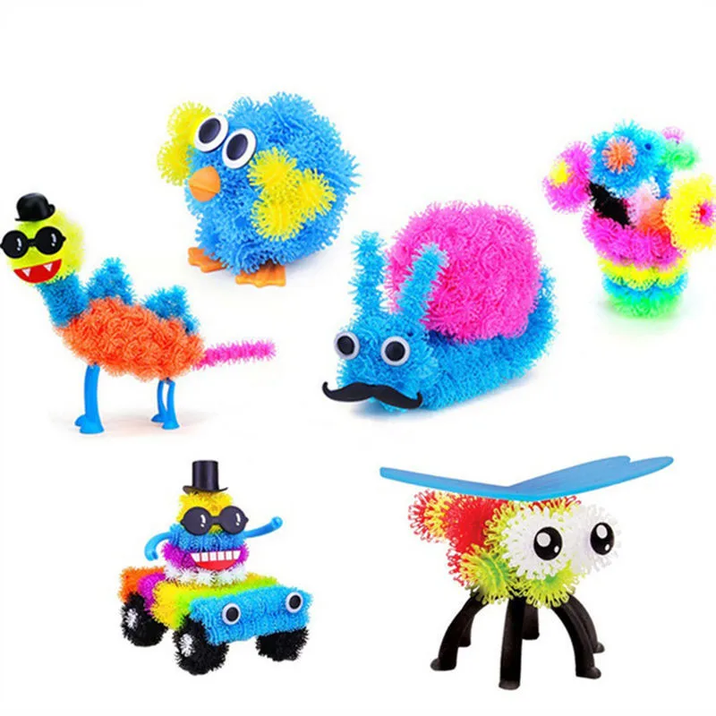 100-1200pcs Thorn Ball Magic Plastic Puffer Ball Animal Assembling Building Block Toy DIY Construction Toys Children Kids Gifts