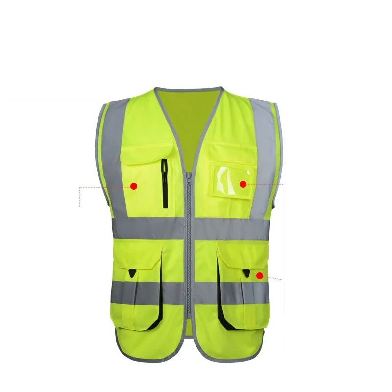 High Visibility Reflective Safety Vest Security Clothing Work Reflective Vest Multi Pockets Workwear Safety Waistcoat Men Tops