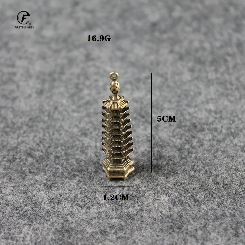 Copper Pagoda Figurines Retro Brass Chinese Feng Shui Nine-Layer Tower Key Chains Pendants Home Decor Desk Decorations Ornaments