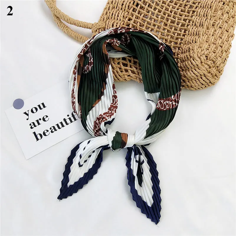 1PC Square Silk Scarf Women Fashion Crinkle Crumple Satin Neck Scarves Ladies Pleated Foulard Femme Shawl Bandana Handkerchief