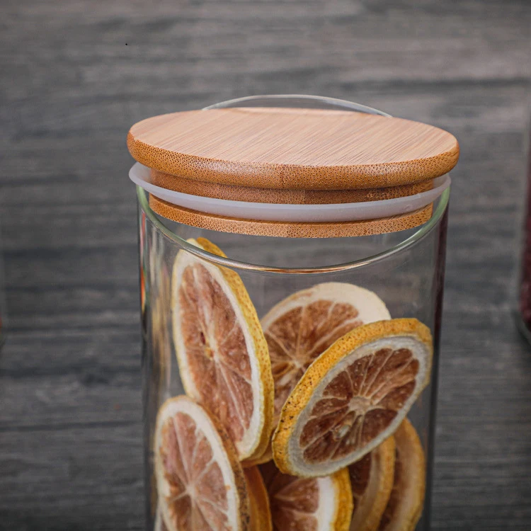 Transparent Food Storage Jars With Bamboo Lid Kitchen Storage Glass Sealed Cans Food Storage Tank Tea Canister