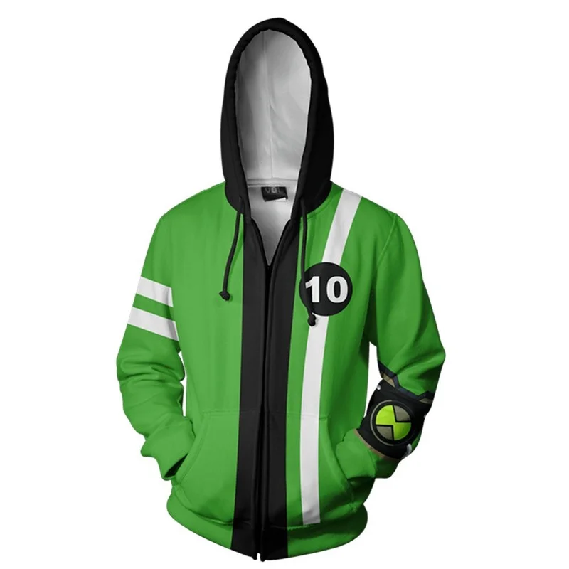 Game Ben 10 Alien Force Hoodie Halloween Kostuum Mannen 3D Print Herfst Lange Mouw Capuchon Rits Sweatshirt