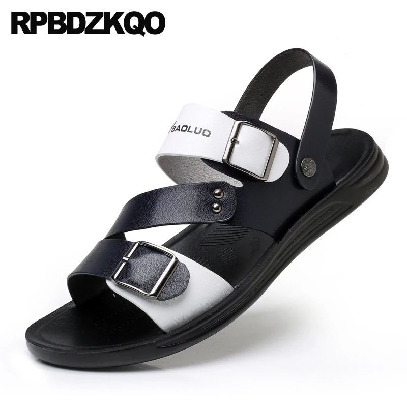 

Slides Size 46 Waterproof Metal Plus Flat Slip On Shoes Men Sandals Leather Summer Blue 45 Fashion Strap Slippers 2021 Native