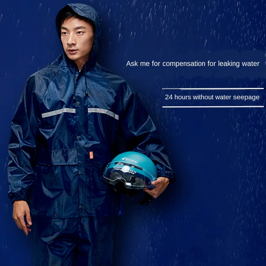 Nylon Blue Raincoat Rain Pants Suit Waterproof Hiking Biking Jacket Mens with Hood Sports Suits Electric Motorcycle for Adult