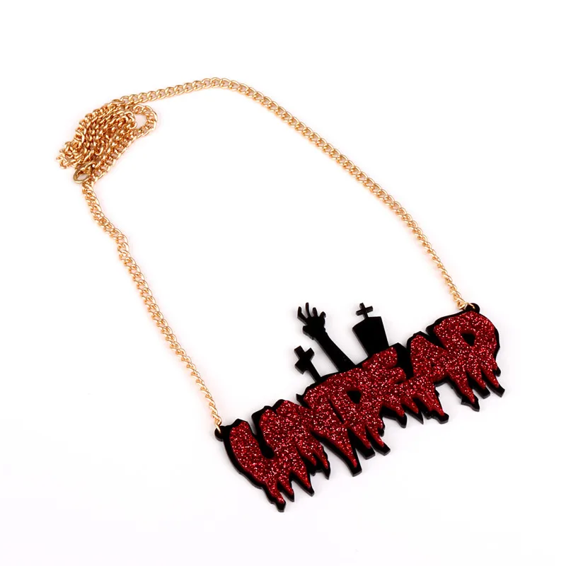 KUGUYS Glitter Red Purple Undead Pendant Necklaces for Women Acrylic Party Dance Halloween Jewelry Exaggerate Accessories