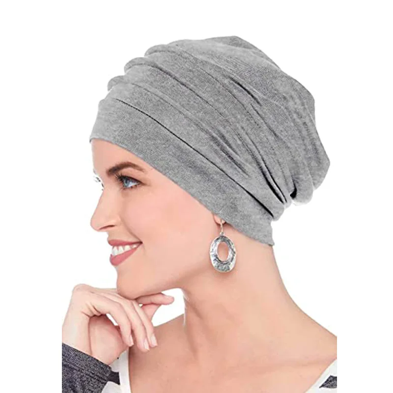 Satin Lining Turban Caps for Women Muslim Ruffle Solid Cotton Headscarf Bonnet Femme Musulman Head Wrap Cap Turbante Mujer