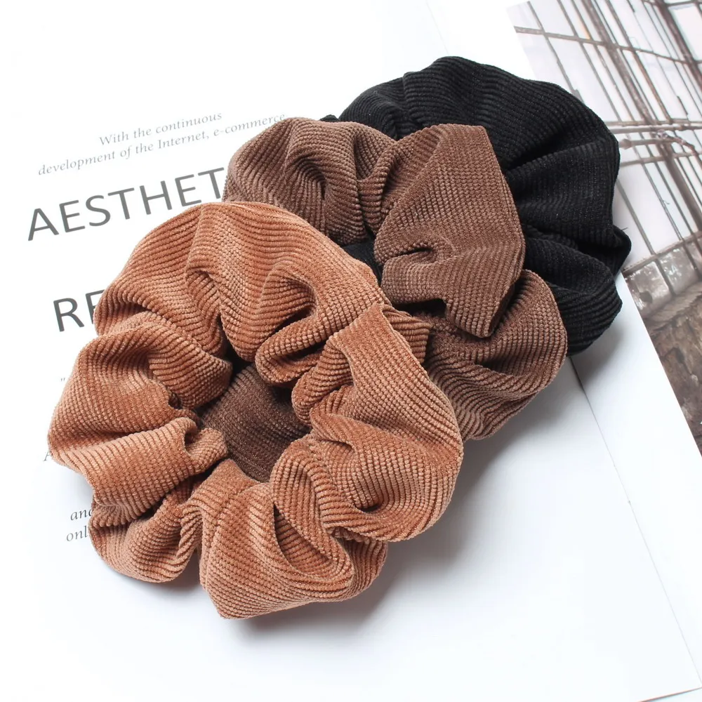 Schnur Scrunchie Herbst Winter Cord Fester Stoff Scrunchies Set Elastische Haarbänder Mode Pferdeschwanz Haargummi Seil Kopfbedeckung 3PK – Detail 10