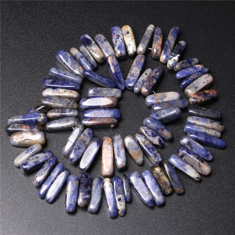 Natural Blue Sodalite Jaspers 10-24mm Irregular Teeth Shape Loose Spacer Stick Beads For Jewelry Making DIY Gothic Men Necklace