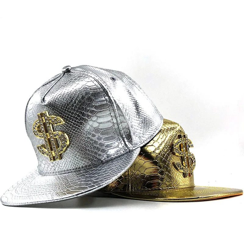 HotDoitbest Metal Golden dollar style men\'s Baseball Cap hip-hop cap leather Adjustable Snapback Hats for men and women