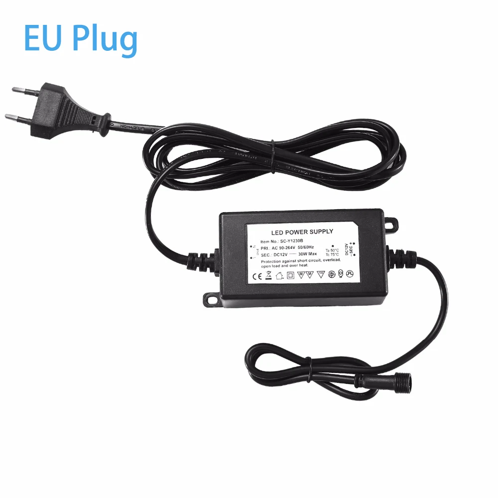 IP67 Waterproof 12Volt 30W Power Supply LED Driver Transformer for Lights Outdoor or Indoor EU,US,UK,AU Plug Input: 90-264VAC