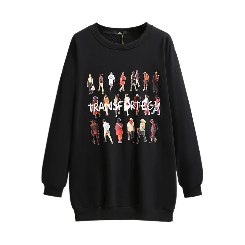 New 2021 Autumn Winter Plus Size Tops For Women Large Loose Long sleeve Black Print Thick Cotton T-shirt  7XL