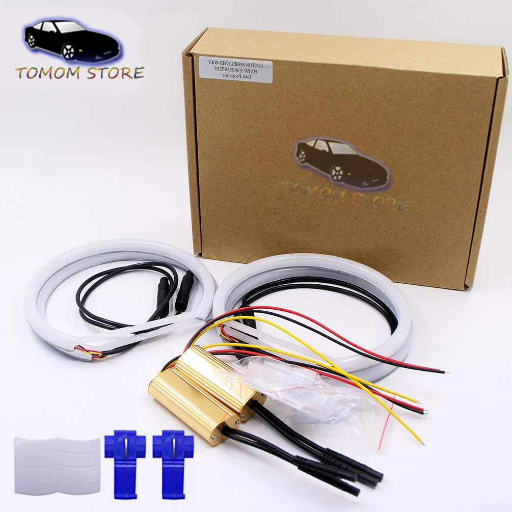 1 set white+yellow Cotton light angel eyes halo ring kits for BMW E36 E38 E39 E46 Sedan Coupe Touring Cabrio projector 4x131mm