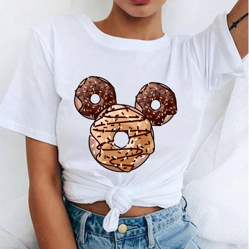 Women's T Shirt Short Sleeved Print Donuts Cartoon Harajuku T-shirts Womens Simple Tee Kawaii T-Shirt for Female Tshirt dropship