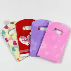 Colorful Print Plastic Jewelry Gift Bag, Shopping Bags, Beautiful Packaging Pouch with Handle, 15x9cm, Random Color, 50Pcs Lot
