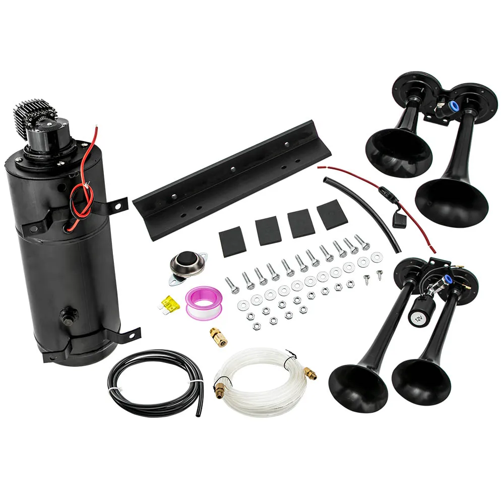 Train Horn Kit for Truck/Car/Pickup Loud /1G Air Tank /150psi /4 Trumpets DC 12V