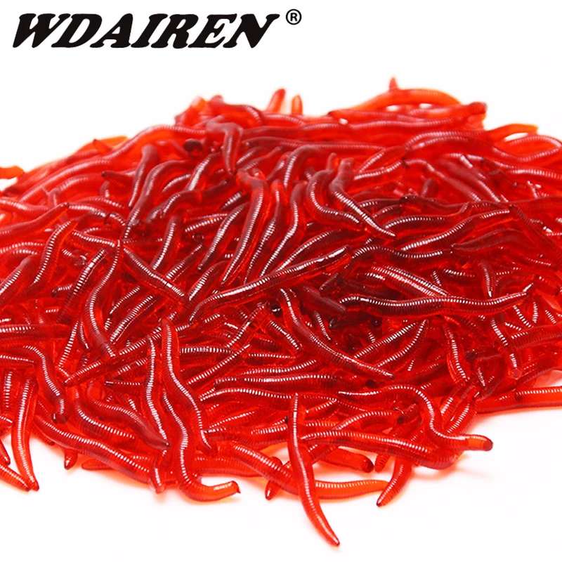 50 or 100 Pcs Shrimp Smell Silicone Red Earthworm Soft Lure 3.5cm Rubber Red Worm​ Artificial Bait for Carp Bass Pesca Tackle​