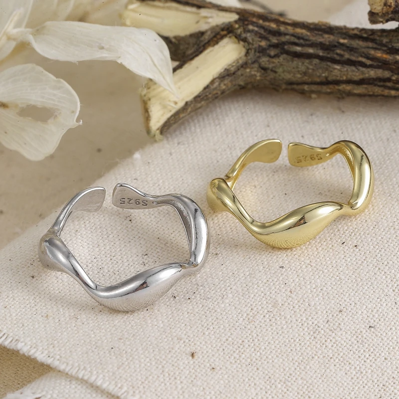 Trendy Silver Color Smooth Irregular Waves Gold Color Ring Geometric Open Finger Ring For Minimalist Accessories Gift S-R721 image 4