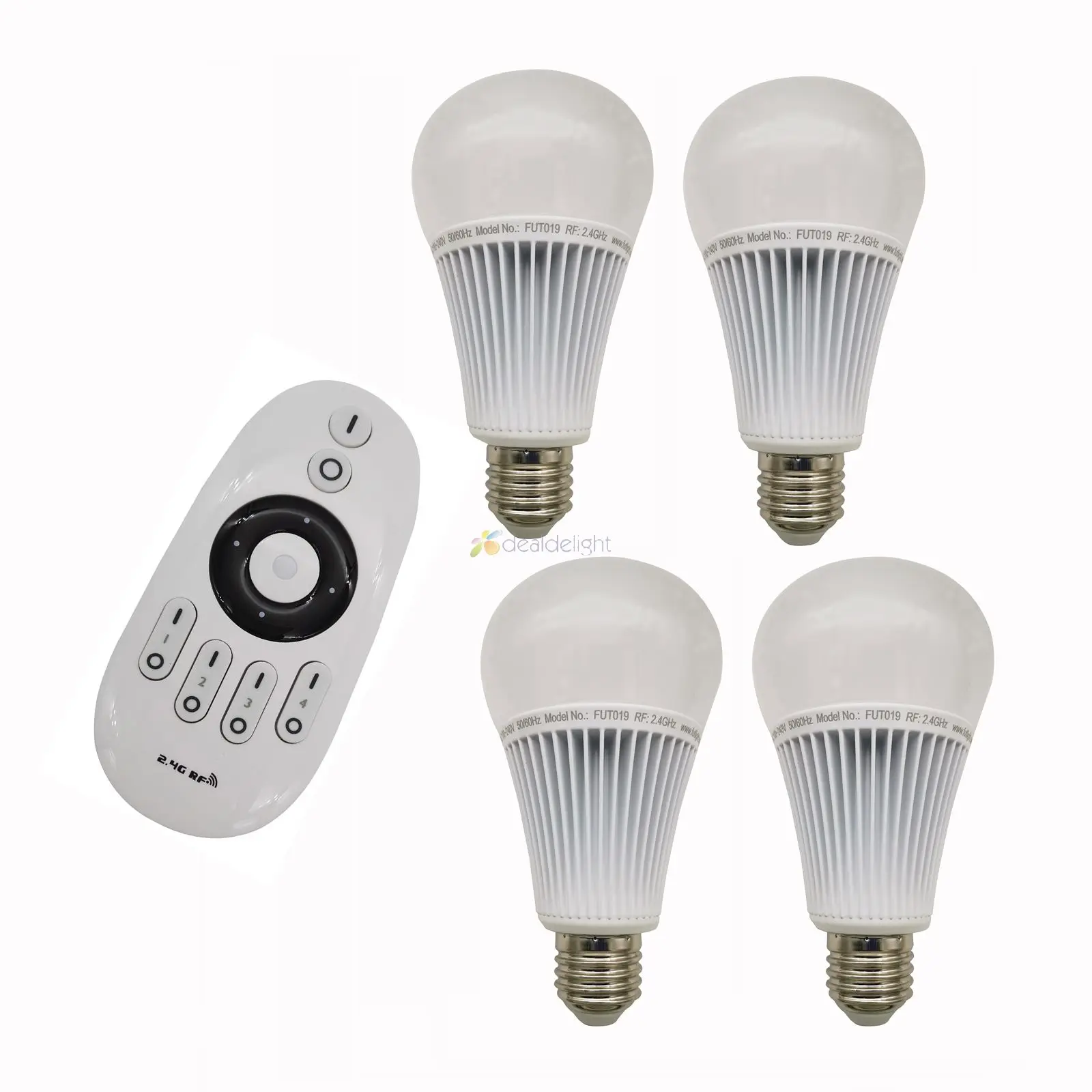 

Miboxer 2.4G 4-zone Wireless Remote+4pcs 9W E27 Wireless CW/WW Dual White LED Bulb Light Lamp FUT019 Color temp Adjust