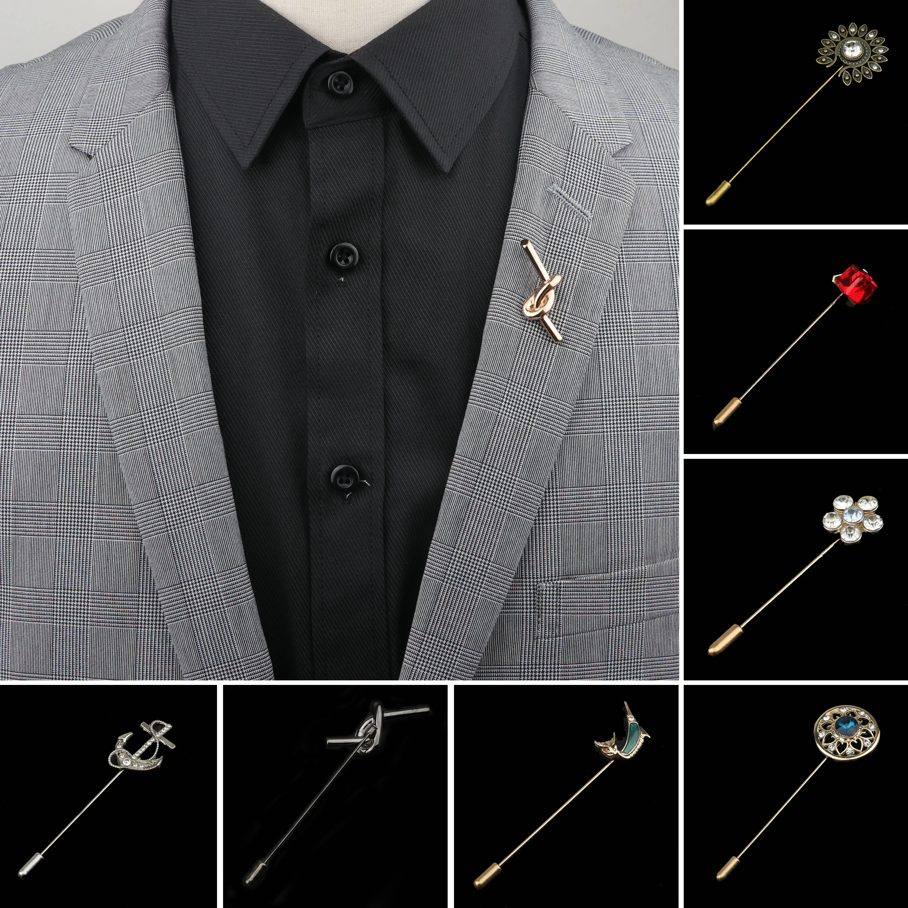 Męska zaawansowana Retro złota kotwica broszka z kwiatem szpilki biżuteria metalowa stylowa broszki kołnierz Breastpin Pin garnitur męski Dressup