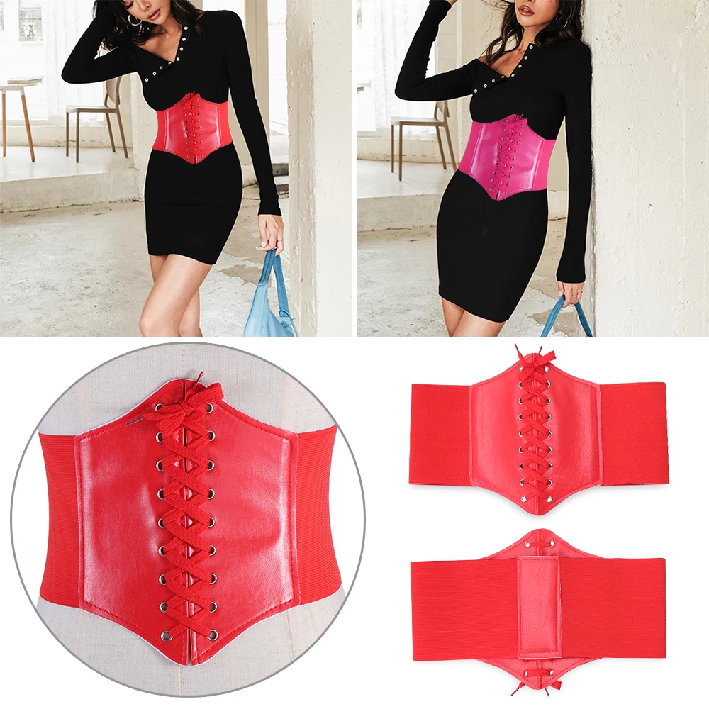 Fashion Sexy Women Lace Up Waistband Corset Belt Tank Shoulder Tie Up Eyelet Front Back Zipper female High Waist Belt