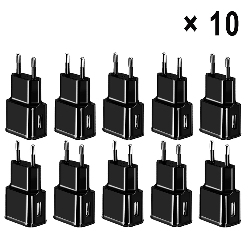 10Pcs 5V 2A USB Charger Travel Wall EU Plug Power Bank For Samsung A12 A32 A52 A72 5G S10 S9 S8 + S7 S6 S5 Mobile Phones Charger