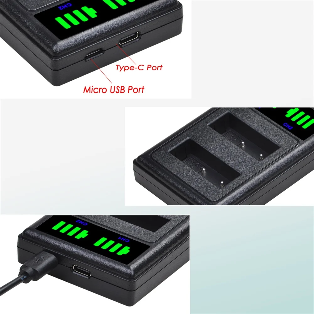 LED Dual Charger with Type C port for BLS-5 BLS-50 PS-BLS5 battery Olympus OM-D E-M10,PEN E-PL2,E-PL5,E-PL6,E-PL7,E-PM2,Stylus 1