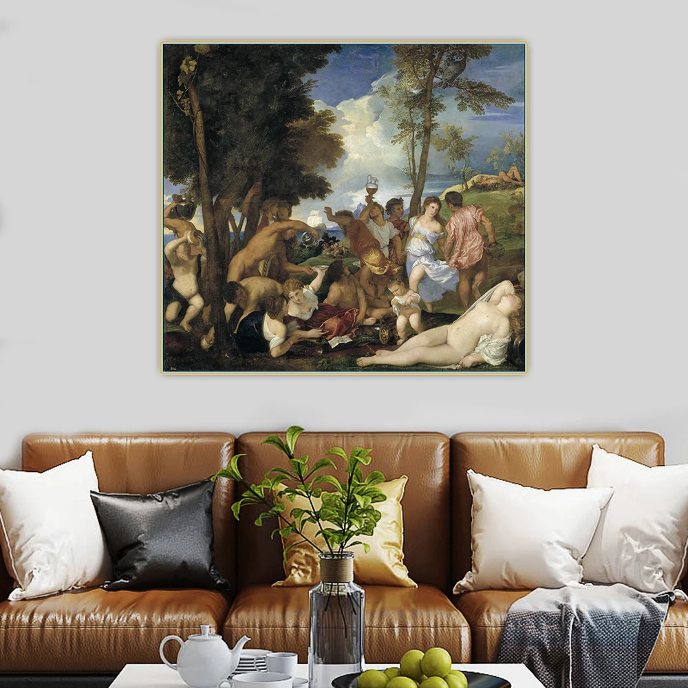 Citon Tiziano Vecellio《The Bacchanal of the Andrians》Canvas Art Oil Painting Artwork Poster Picture Wall Decor Home Decoration