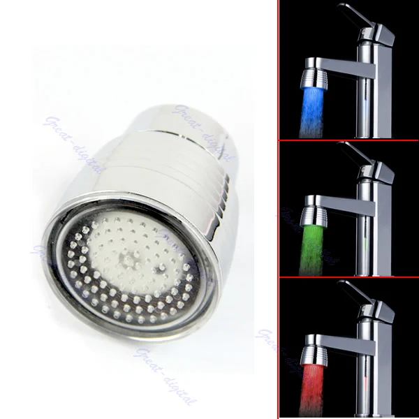 Torneira de cozinha com sensor de temperatura, torneira de água de 3 cores com brilho rgb, chuveiro com luz de led