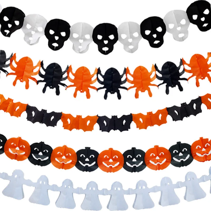 3m Halloween Hanging Garland Bunting Bat Pumpkin Ghosts Spider Paper Banner for Home Halloween Party Decor Horror House Props