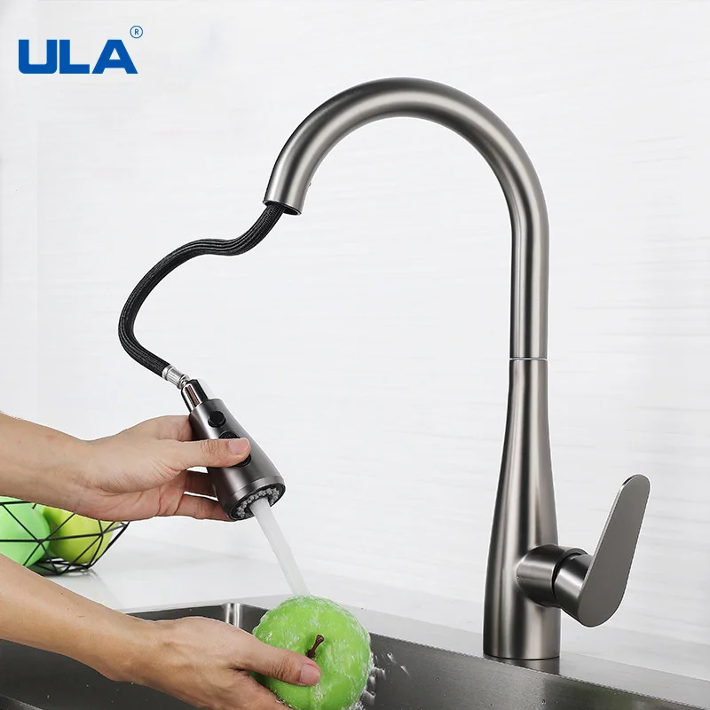 

ULA Kitchen Faucet Blacked Single Handle Pull Down White Kitchen Tap Brushed Nickle Faucets Sink Water Mixer Tap for kitchen