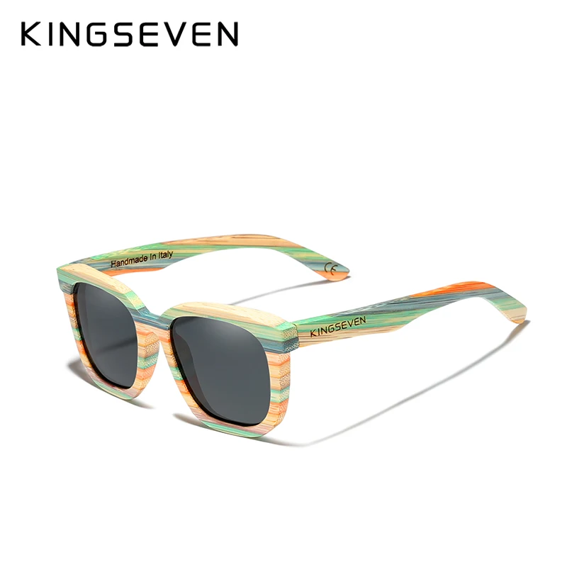 KINGSEVEN Handmade Retro Natural Bamboo Sunglasses Men Women Polarized Mirror UV400 Sun Glasses Full Frame Wood Shades