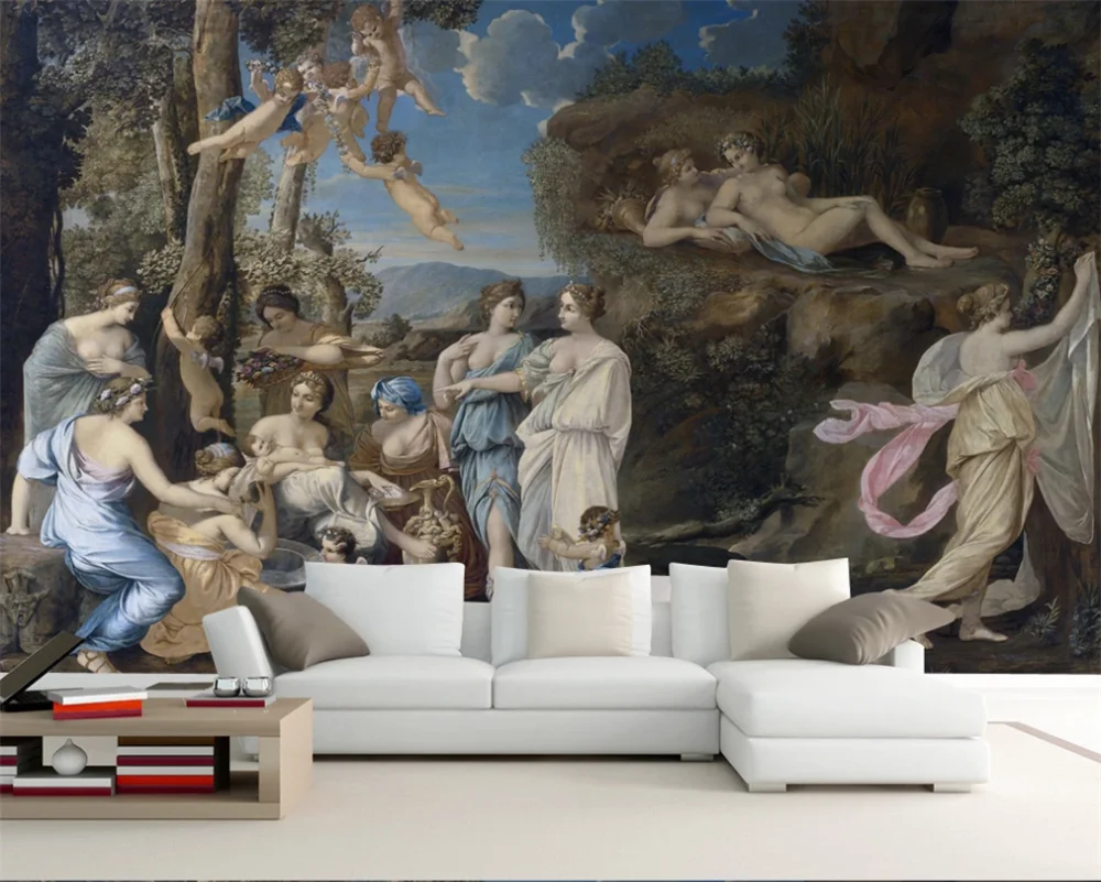 

Custom mural wallpaper 3D classical character oil painting Virgin and Baby TV background wall