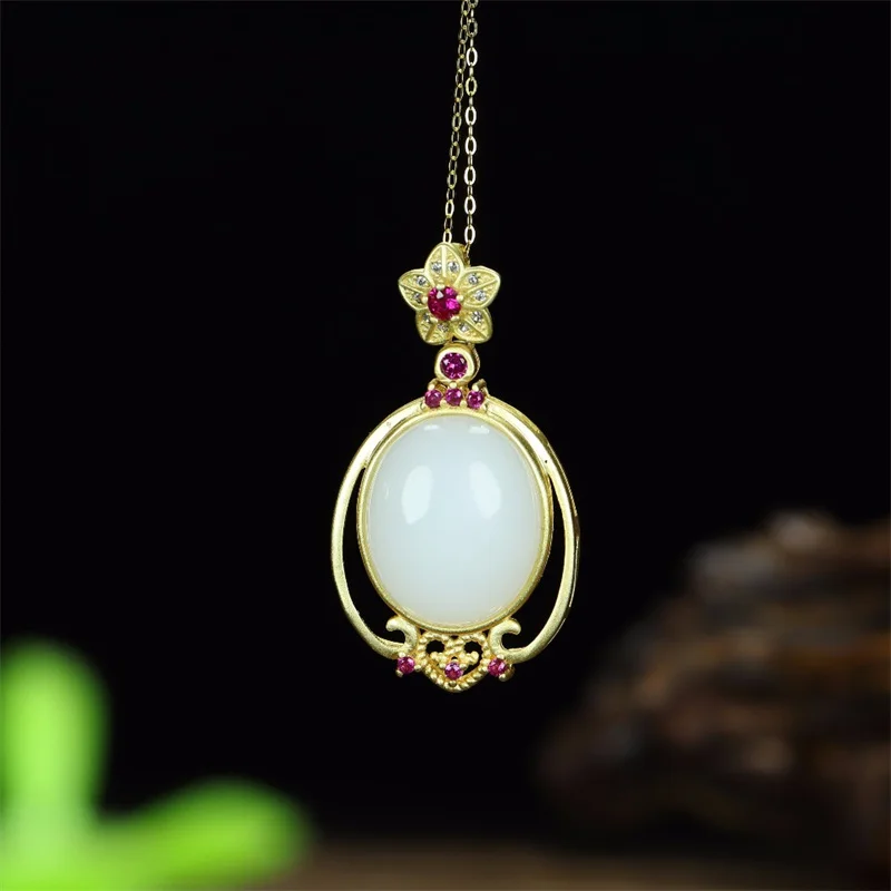 Hot Selling Natural Hand-carve 925 Silver Ancient Gold Hetian Jade  Necklace Pendant Fashion Jewelry Men Women Luck Gifts1