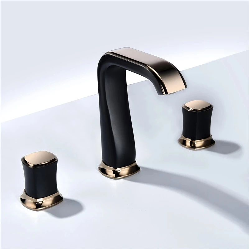 Lottin Bathroom Basin Faucet Mixer Hot &Cold Bathroom Faucet Gold Total Brass Widespread Faucet 3 Holes Sink faucet  Rose Gold