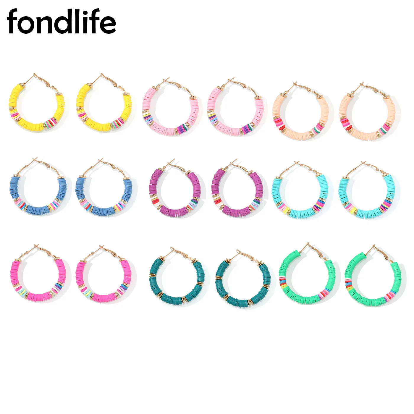 Multicolor Polymer Clay Disc Beads Summer Surf Earrings Women Bohemian African Vinyl Heishi Hoop Trendy Boho Circle Jewelry Gift