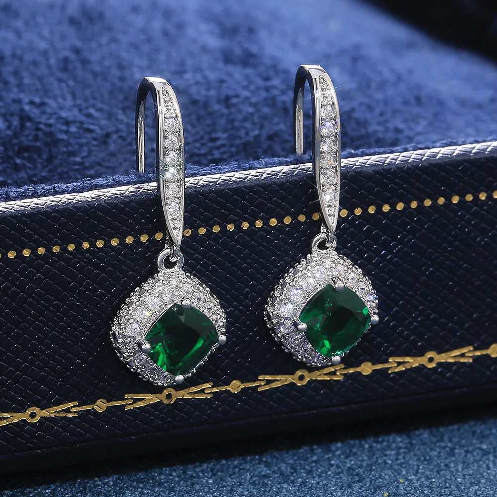 

Real 925 Silver Needle Geometric Square 7 Colors Zircon Simple Ear Buckle For Fashion Women Rock Women's Jewelry Earrings Gift