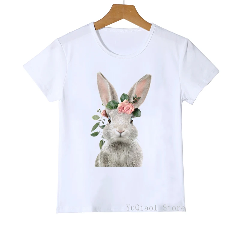 T-shirts for girls cute flower rabbit/penguin/dog/fox/bear/Alpaca/flamingo/owl/pig animal print funny kids t shirt girl clothes