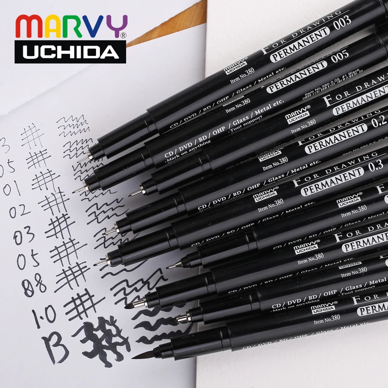 1pcs MARVY Pigma Micron Fine Liner Pen Oily Based Black Ink Waterproof Drawing Pen Art Markers Manga Dessin Sketch Marker