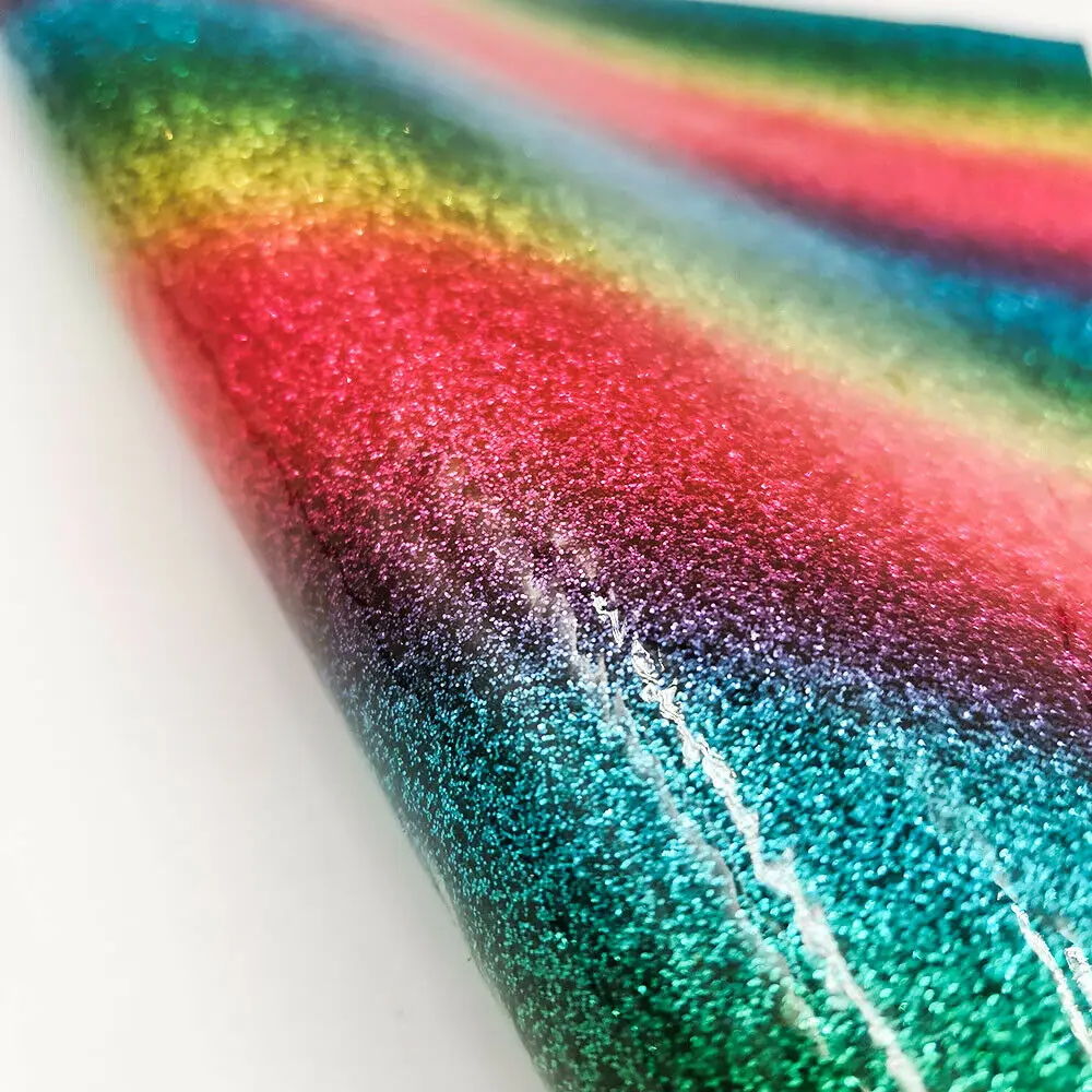 Shiny Rainbow Stripes Printed Fine Glitter Fabric Sparkle Faux Leather Vinyl Craft Sewing Material Making DIY Handmade Bow