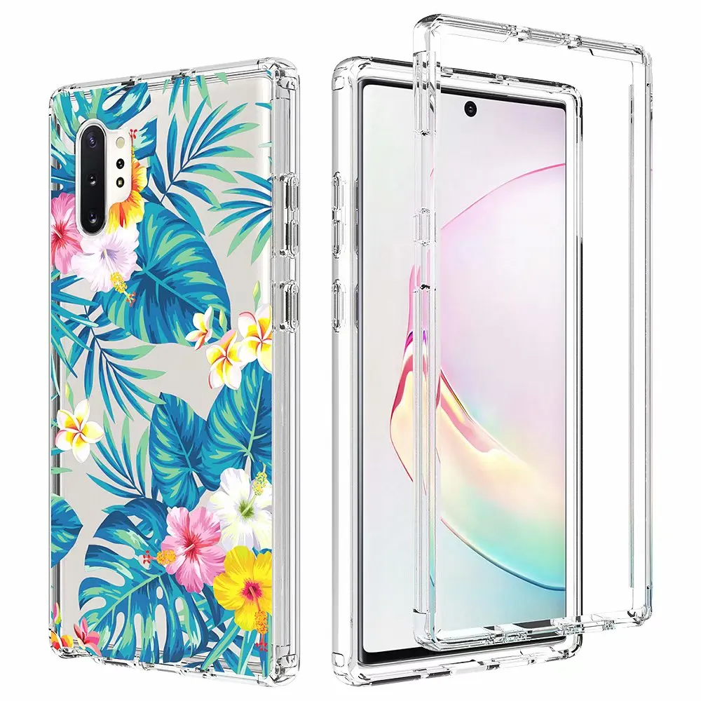 Floral Flower Pattern Clear PC+Silicone TPU Shockproof Protective Case For Samsung Galaxy Note 10+ Plus/S20 Ultra/ S10/Note 20