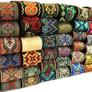 Vintage ethnische Stickereien Spitzenklebeband, Boho Bow Garnison, DIY -Kleidung und Bag -Accessoires, benutzerdefinierte Stickstoffe, 3 Yards, 5 cm, heiß 6 Hauptverkäufe besticktes Gorgungsband - №5