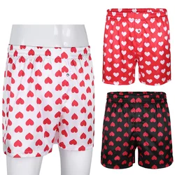 Mens Cute Soft Boxer Shorts Love Heart Print Classic Lightweight Loose Sports Lounge Short Pants For Swimming Training