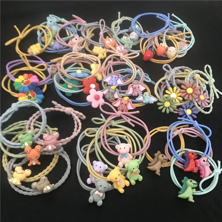 Cheap Cartoon Flower Scrunchies Girls Kids Elastic Hair Rubber Bands Accessories For Children Women Tie Hair Ring Rope Headdress