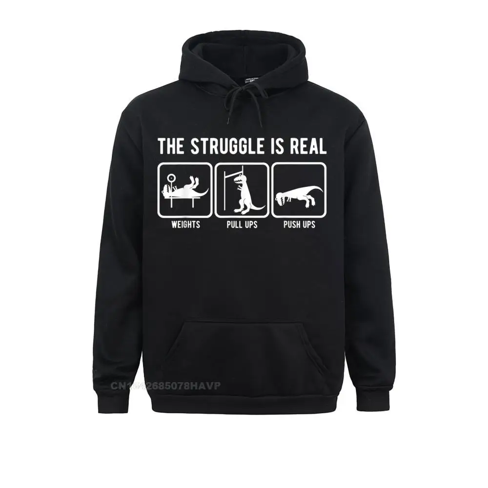 The Struggle Is Real Funny T-Rex Gym Workout Hoodie Hoodies Brand New Casual Long Sleeve Youth Sweatshirts Sportswears