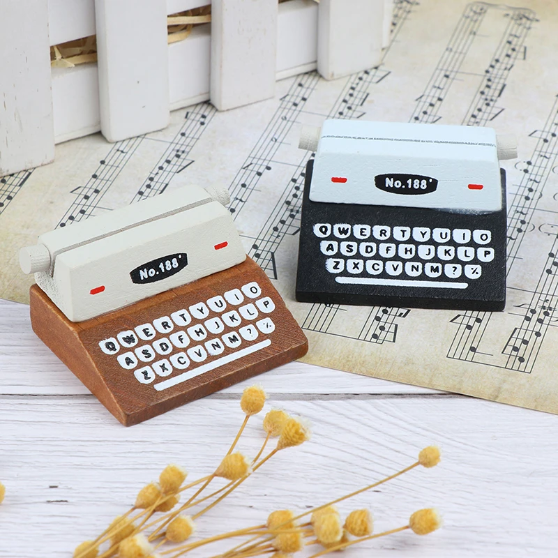 Creative Black Coffee Vintage Wooden Typewriter Photo Card Desk Messege Memo Holder Stand Card Holder