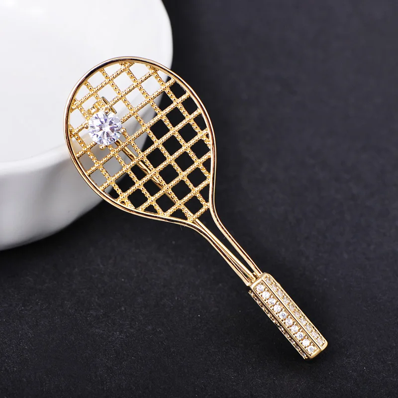 OI Special Design Luxury Badminton Racket Brooch Copper Zircon Jewelry for Women Clothing Sweater Coat Fashion Pin Accessories