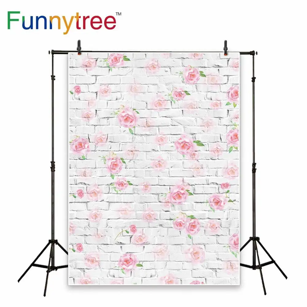 Фон для фотосъемки с изображением цветов и кирпичей