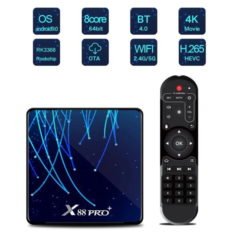 X88PRO + Android 9.0 Smart TV Box UHD 4K Media Player RK3368