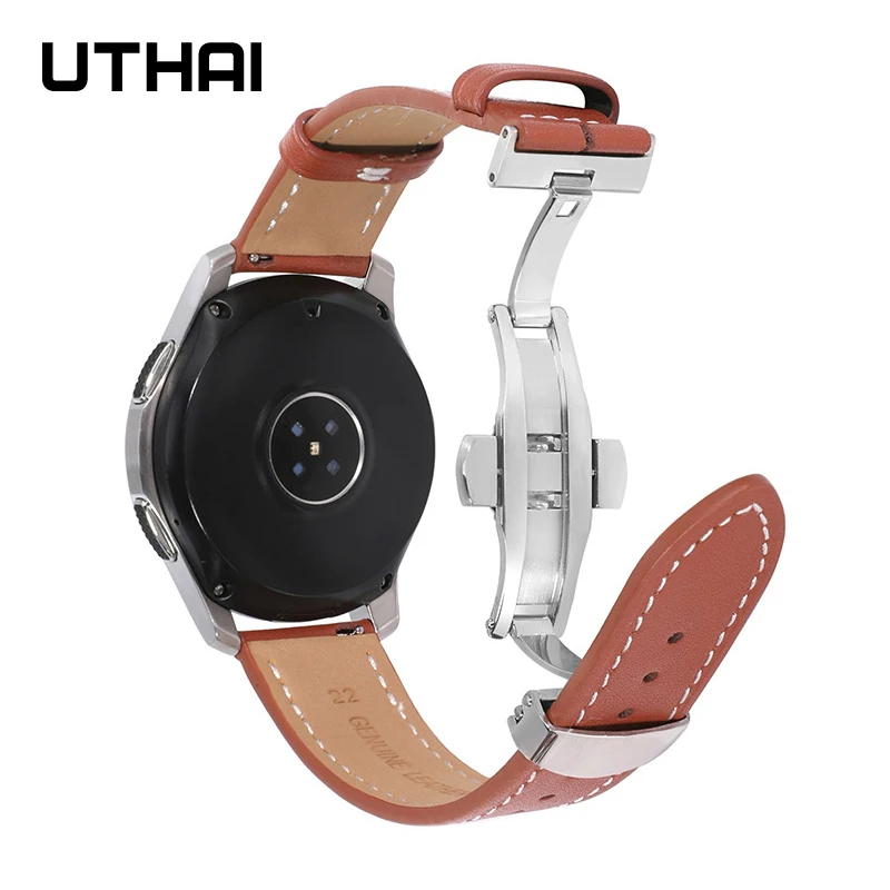 Watchband for galaxy watch3 20mm 22mm watch strap smart watch strap first layer leather Butterfly buckle UTAHI Z56