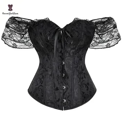 Corset victorien Steampunk pour femme, haut avec 12 os en acier, manches en dentelle, classeur de poitrine, bustier, lingerie, grande taille, 6XL